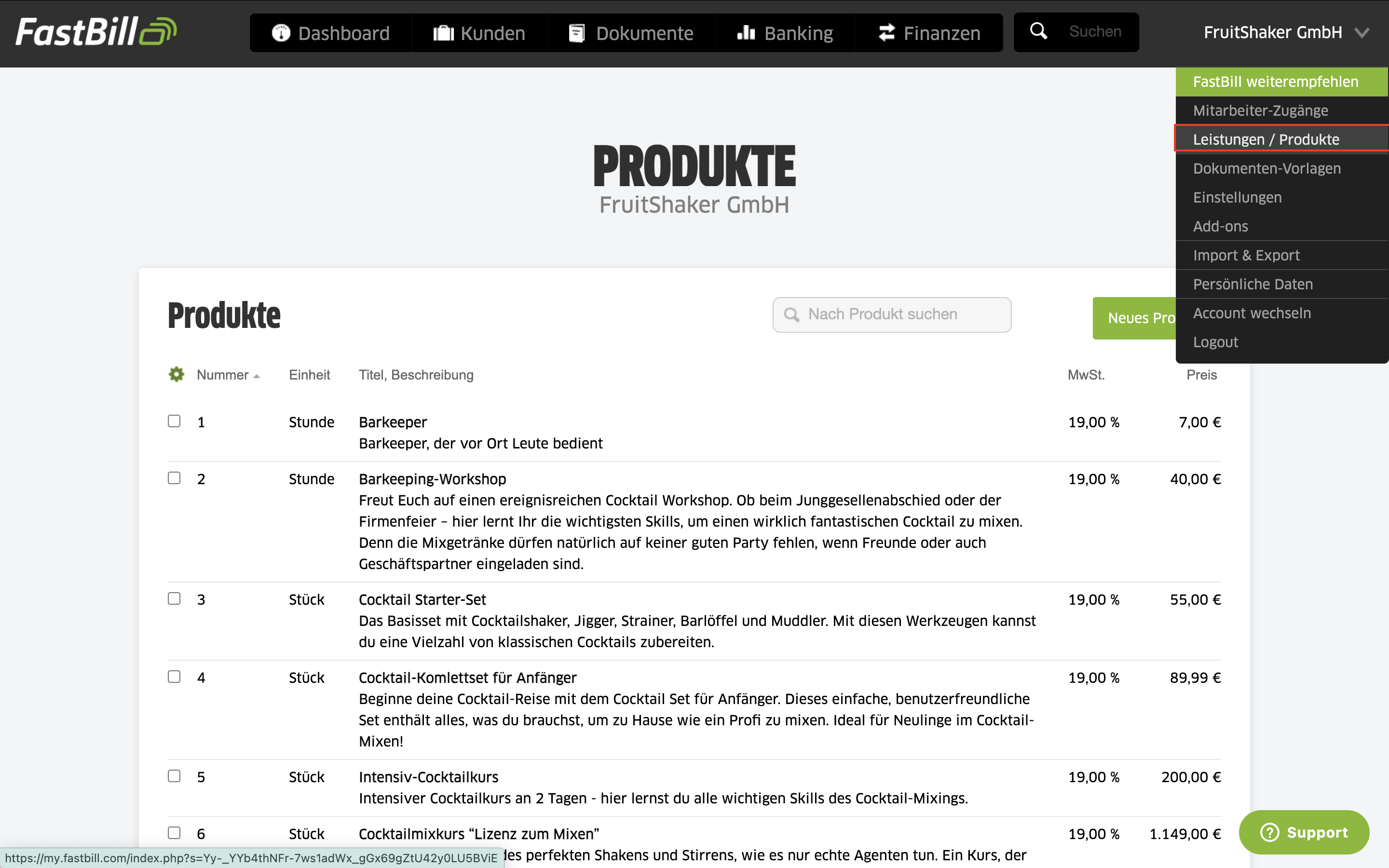 Produkte anlegen