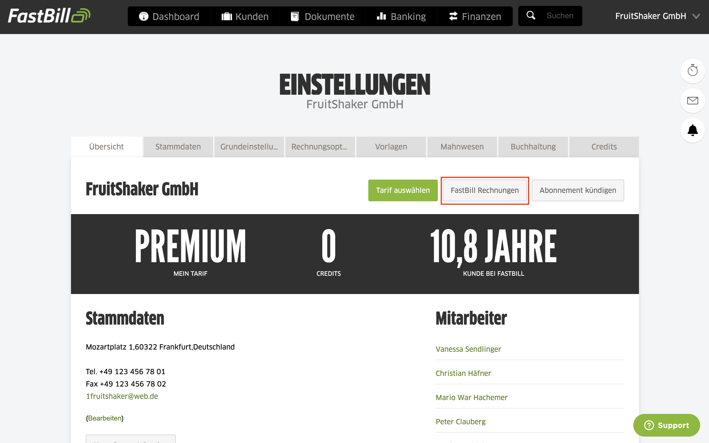 Rechnungen für FastBill-Abo