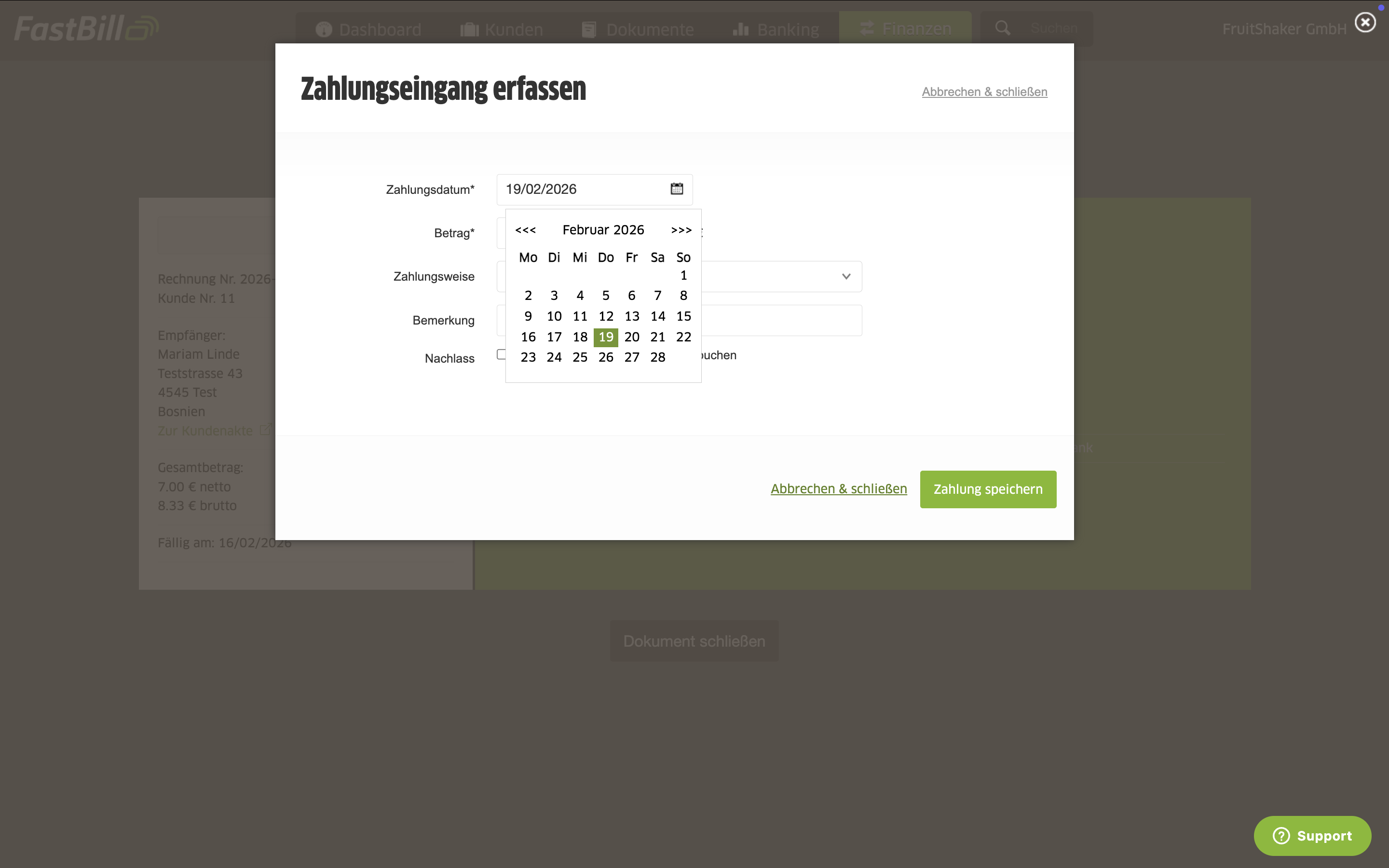 Wähle das Zahlungsdatum aus