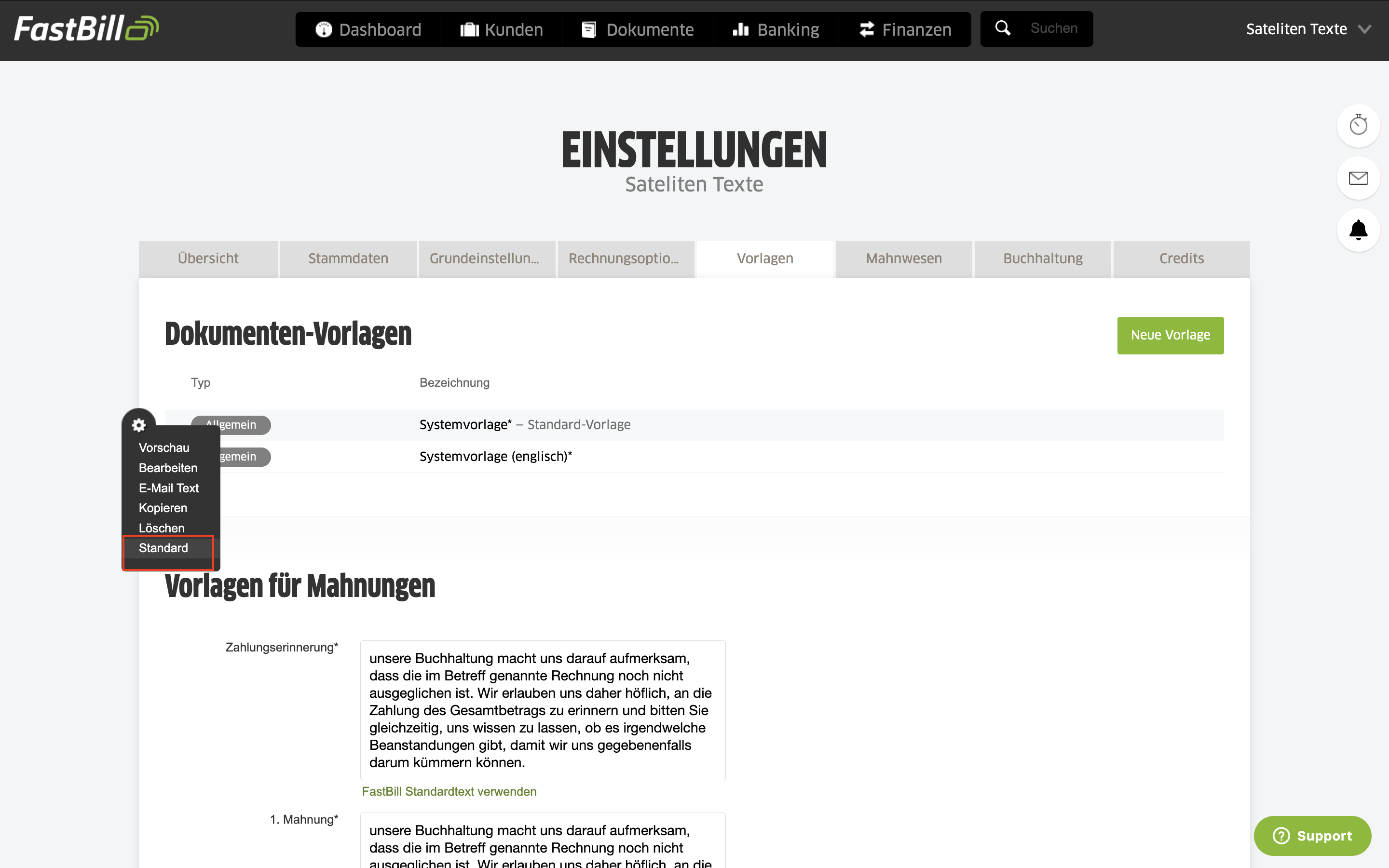 Um eine andere Vorlage als Standardvorlage festzulegen, zeigst du mit dem Mauszeiger auf die gewünschte Vorlage.